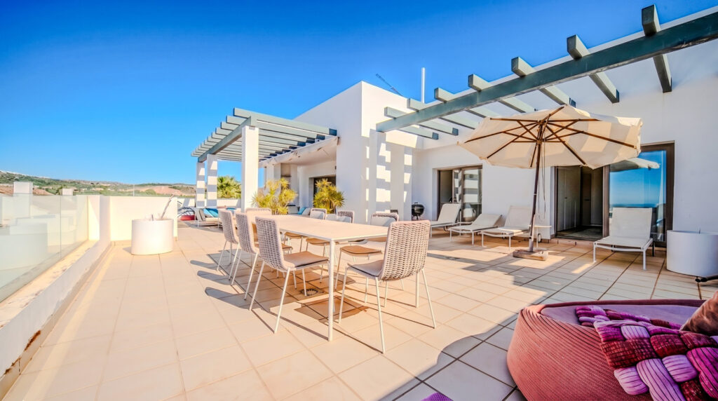 Front line golf penthouse with panoramic views in Las Terrazas de Cortesín, Finca Cortesin, featuring 3 bedrooms, extensive terraces, and resort security.